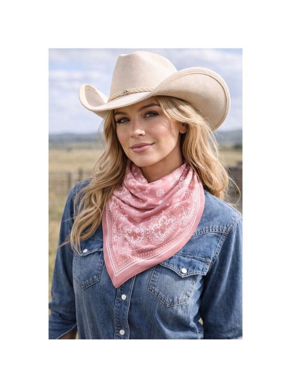 27x27 Blush Pink Paisley Wild Rag Western Cowgirl Scarf - Picture 3 of 6